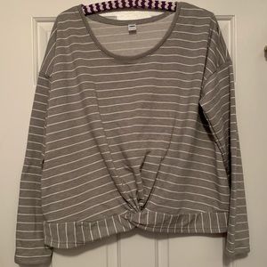 Grey Striped Twist Front Top
